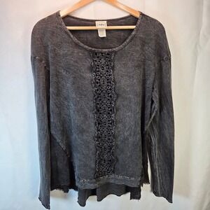 Daytrip Buckle Long Sleeved Mineral Washed Black Sz Large Goth Grunge HiLo Lace